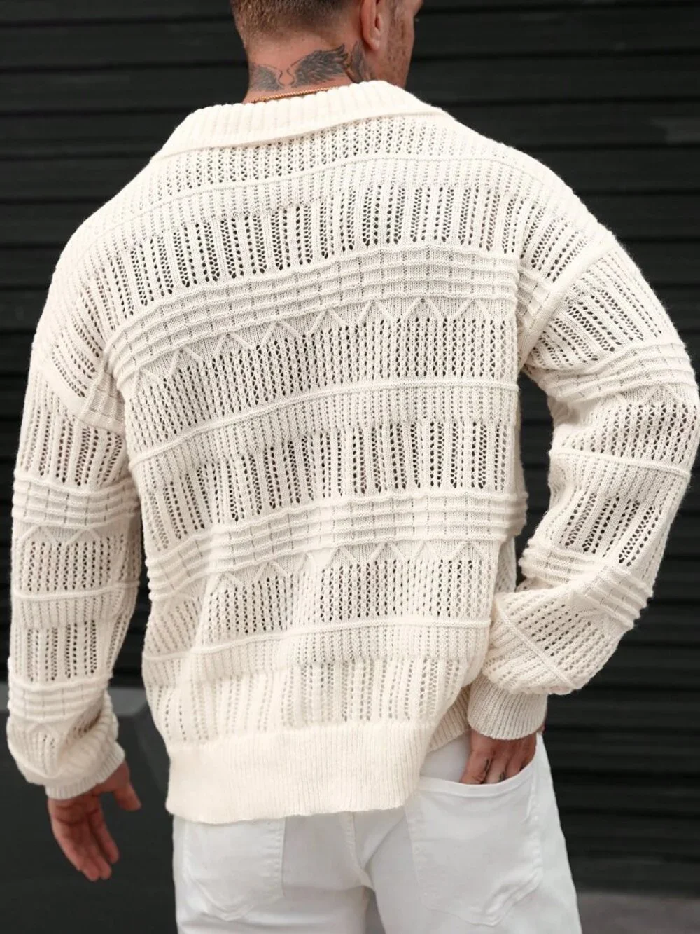 Multicolor Casual Men's Loose Drop Sleeve Rib-Knit Hollow Out Sweater